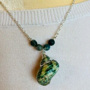 Elegant Handmade Shell and Bead Pendant Necklace Silver
